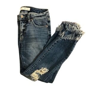 Kancan Distressed Frayed Hem Crop Jeans Womens Blue Denim Size 3 25
